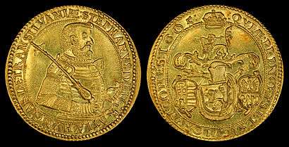 1605 10 Ducat gold coin, depicting Stephen Bocskay as Prince of Transylvania (1605-1606).
