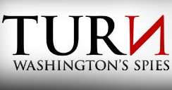 The new title for the series, which shows the words "TURN: Washington's Spies" (with a backwards "n") in black text on a white background.