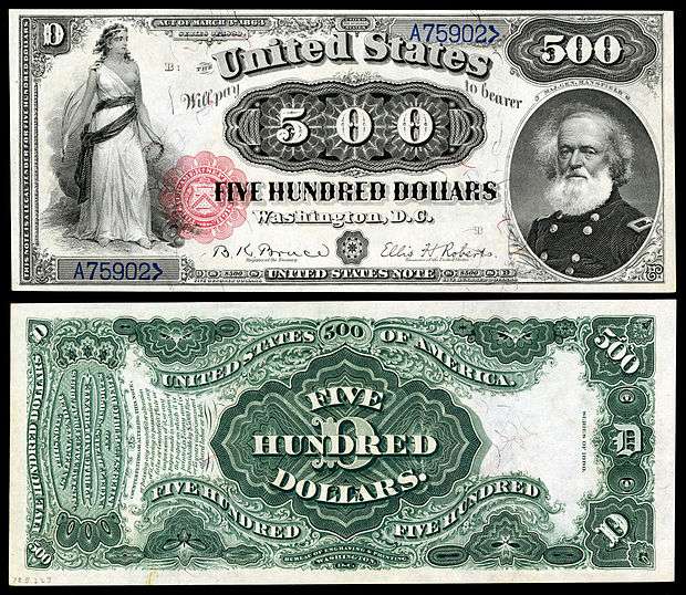 In 1880, the $500 United States Note featured a portrait of General Mansfield, killed in the Battle of Antietam of the American Civil War.