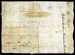 Virginia colonial currency, 3 pounds sterling, 1773 (reverse)