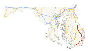 A map of Maryland and Delaware with US 113 highlighted.