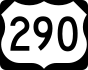 Image of US 290 highway shield. The shield is white on a black rectangular background. Within the shield is the number 290.