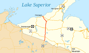 US 45 runs north and south in the western part of Michigan's Upper Peninsula