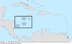 Map of the change to the United States in the Caribbean Sea on November 22, 1869