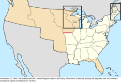 Map of the change to the United States in central North America on November 10, 1842