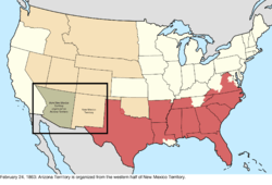 Map of the change to the United States in central North America on February 24, 1863