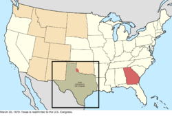 Map of the change to the United States in central North America on March 30, 1870