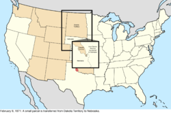 Map of the change to the United States in central North America on February 9, 1871