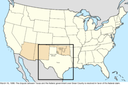 Map of the change to the United States in central North America on March 16, 1896