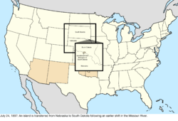 Map of the change to the United States in central North America on July 24, 1897