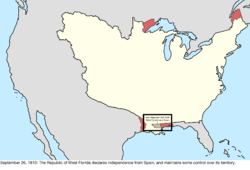 Map of the change to the international disputes involving the United States in central North America on September 26, 1810