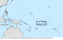 Map of the change to the United States in the Pacific Ocean on August 13, 1877