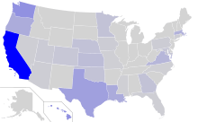Map of the U.S., with states with more Vietnamese speakers in darker blue