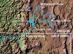 Map of the drainage basins of the Williamson, Sprague, and Klamath Rivers