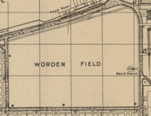 A yellow-brown map with the words "Worden Field" in the center