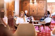 Studying in the school hotel lobby