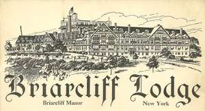 Postcard illustration of a large Tudor Revival resort